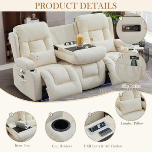 TUNYI Power Loveseat Recliner Sofa with Massage & Heat Home Theater Seating with Console Electric Recliner RV Sofa with USB/Outlet/Storage/Side Pocket/LED Light/Speaker (Brown, Loveseat) - Wigtrends