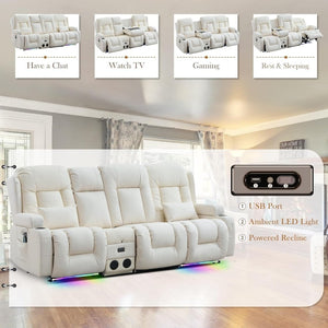TUNYI Power Loveseat Recliner Sofa with Massage & Heat Home Theater Seating with Console Electric Recliner RV Sofa with USB/Outlet/Storage/Side Pocket/LED Light/Speaker (Brown, Loveseat) - Wigtrends