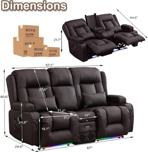 TUNYI Power Loveseat Recliner Sofa with Massage & Heat Home Theater Seating with Console Electric Recliner RV Sofa with USB/Outlet/Storage/Side Pocket/LED Light/Speaker (Brown, Loveseat) - Wigtrends
