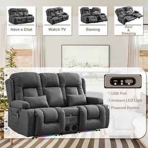 TUNYI Power Loveseat Recliner Sofa with Massage & Heat Home Theater Seating with Console Electric Recliner RV Sofa with USB/Outlet/Storage/Side Pocket/LED Light/Speaker (Brown, Loveseat) - Wigtrends
