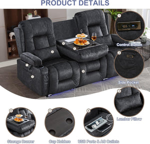 TUNYI Power Loveseat Recliner Sofa with Massage & Heat Home Theater Seating with Console Electric Recliner RV Sofa with USB/Outlet/Storage/Side Pocket/LED Light/Speaker (Brown, Loveseat) - Wigtrends