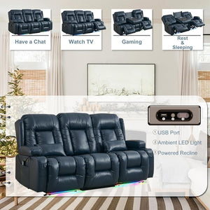 TUNYI Power Loveseat Recliner Sofa with Massage & Heat Home Theater Seating with Console Electric Recliner RV Sofa with USB/Outlet/Storage/Side Pocket/LED Light/Speaker (Brown, Loveseat) - Wigtrends