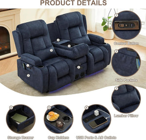 TUNYI Power Loveseat Recliner Sofa with Massage & Heat Home Theater Seating with Console Electric Recliner RV Sofa with USB/Outlet/Storage/Side Pocket/LED Light/Speaker (Brown, Loveseat) - Wigtrends