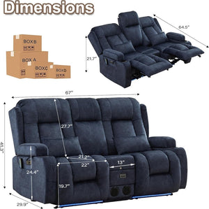TUNYI Power Loveseat Recliner Sofa with Massage & Heat Home Theater Seating with Console Electric Recliner RV Sofa with USB/Outlet/Storage/Side Pocket/LED Light/Speaker (Brown, Loveseat) - Wigtrends