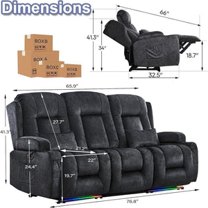 TUNYI Power Loveseat Recliner Sofa with Massage & Heat Home Theater Seating with Console Electric Recliner RV Sofa with USB/Outlet/Storage/Side Pocket/LED Light/Speaker (Brown, Loveseat) - Wigtrends