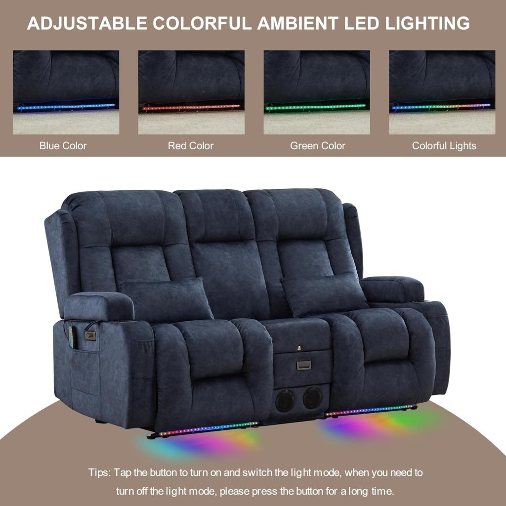 TUNYI Power Loveseat Recliner Sofa with Massage & Heat Home Theater Seating with Console Electric Recliner RV Sofa with USB/Outlet/Storage/Side Pocket/LED Light/Speaker (Brown, Loveseat) - Wigtrends