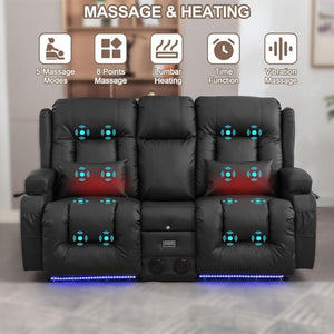 TUNYI Power Loveseat Recliner Sofa with Massage & Heat Home Theater Seating with Console Electric Recliner RV Sofa with USB/Outlet/Storage/Side Pocket/LED Light/Speaker (Brown, Loveseat) - Wigtrends