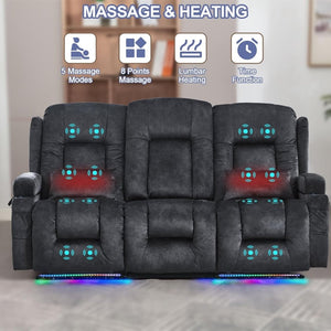 TUNYI Power Loveseat Recliner Sofa with Massage & Heat Home Theater Seating with Console Electric Recliner RV Sofa with USB/Outlet/Storage/Side Pocket/LED Light/Speaker (Brown, Loveseat) - Wigtrends