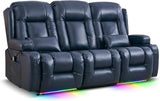 TUNYI Power Loveseat Recliner Sofa with Massage & Heat Home Theater Seating with Console Electric Recliner RV Sofa with USB/Outlet/Storage/Side Pocket/LED Light/Speaker (Brown, Loveseat) - Wigtrends