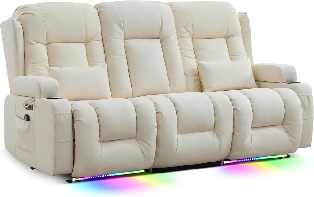 TUNYI Power Loveseat Recliner Sofa with Massage & Heat Home Theater Seating with Console Electric Recliner RV Sofa with USB/Outlet/Storage/Side Pocket/LED Light/Speaker (Brown, Loveseat) - Wigtrends