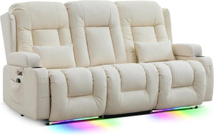 TUNYI Power Loveseat Recliner Sofa with Massage & Heat Home Theater Seating with Console Electric Recliner RV Sofa with USB/Outlet/Storage/Side Pocket/LED Light/Speaker (Brown, Loveseat) - Wigtrends