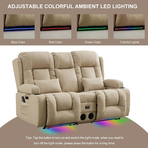TUNYI Power Loveseat Recliner Sofa with Massage & Heat Home Theater Seating with Console Electric Recliner RV Sofa with USB/Outlet/Storage/Side Pocket/LED Light/Speaker (Brown, Loveseat) - Wigtrends