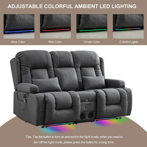 TUNYI Power Loveseat Recliner Sofa with Massage & Heat Home Theater Seating with Console Electric Recliner RV Sofa with USB/Outlet/Storage/Side Pocket/LED Light/Speaker (Brown, Loveseat) - Wigtrends