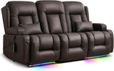 TUNYI Power Loveseat Recliner Sofa with Massage & Heat Home Theater Seating with Console Electric Recliner RV Sofa with USB/Outlet/Storage/Side Pocket/LED Light/Speaker (Brown, Loveseat) - Wigtrends