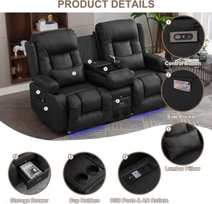 TUNYI Power Loveseat Recliner Sofa with Massage & Heat Home Theater Seating with Console Electric Recliner RV Sofa with USB/Outlet/Storage/Side Pocket/LED Light/Speaker (Brown, Loveseat) - Wigtrends