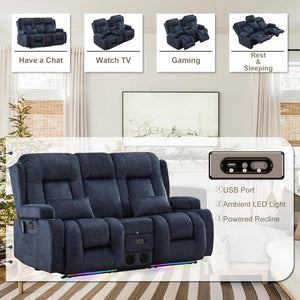 TUNYI Power Loveseat Recliner Sofa with Massage & Heat Home Theater Seating with Console Electric Recliner RV Sofa with USB/Outlet/Storage/Side Pocket/LED Light/Speaker (Brown, Loveseat) - Wigtrends