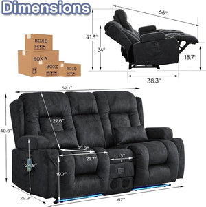 TUNYI Power Loveseat Recliner Sofa with Massage & Heat Home Theater Seating with Console Electric Recliner RV Sofa with USB/Outlet/Storage/Side Pocket/LED Light/Speaker (Brown, Loveseat) - Wigtrends