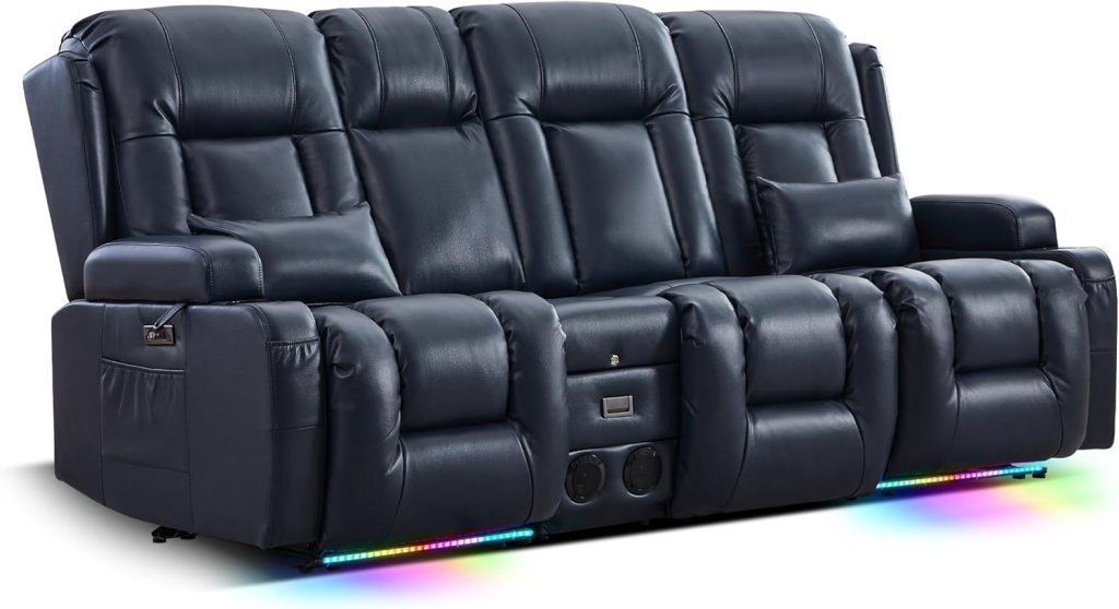 TUNYI Power Loveseat Recliner Sofa with Massage & Heat Home Theater Seating with Console Electric Recliner RV Sofa with USB/Outlet/Storage/Side Pocket/LED Light/Speaker (Brown, Loveseat) - Wigtrends