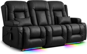 TUNYI Power Loveseat Recliner Sofa with Massage & Heat Home Theater Seating with Console Electric Recliner RV Sofa with USB/Outlet/Storage/Side Pocket/LED Light/Speaker (Brown, Loveseat) - Wigtrends