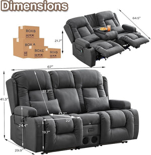 TUNYI Power Loveseat Recliner Sofa with Massage & Heat Home Theater Seating with Console Electric Recliner RV Sofa with USB/Outlet/Storage/Side Pocket/LED Light/Speaker (Brown, Loveseat) - Wigtrends