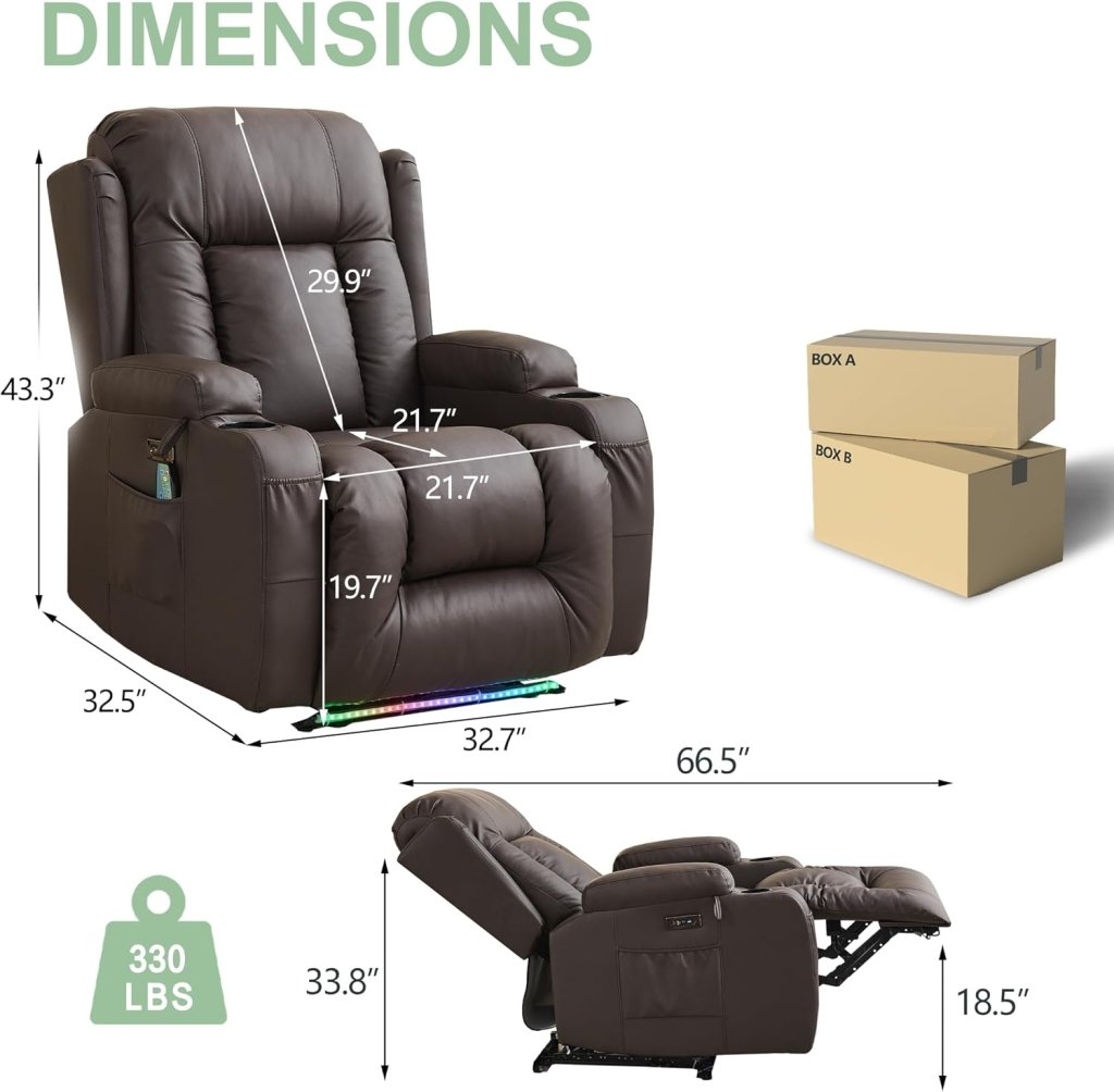 TUNYI Power Loveseat Recliner Sofa with Massage & Heat Home Theater Seating with Console Electric Recliner RV Sofa with USB/Outlet/Storage/Side Pocket/LED Light/Speaker (Brown, Loveseat) - Wigtrends