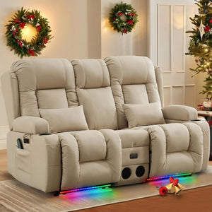 TUNYI Power Loveseat Recliner Sofa with Massage & Heat Home Theater Seating with Console Electric Recliner RV Sofa with USB/Outlet/Storage/Side Pocket/LED Light/Speaker (Brown, Loveseat) - Wigtrends
