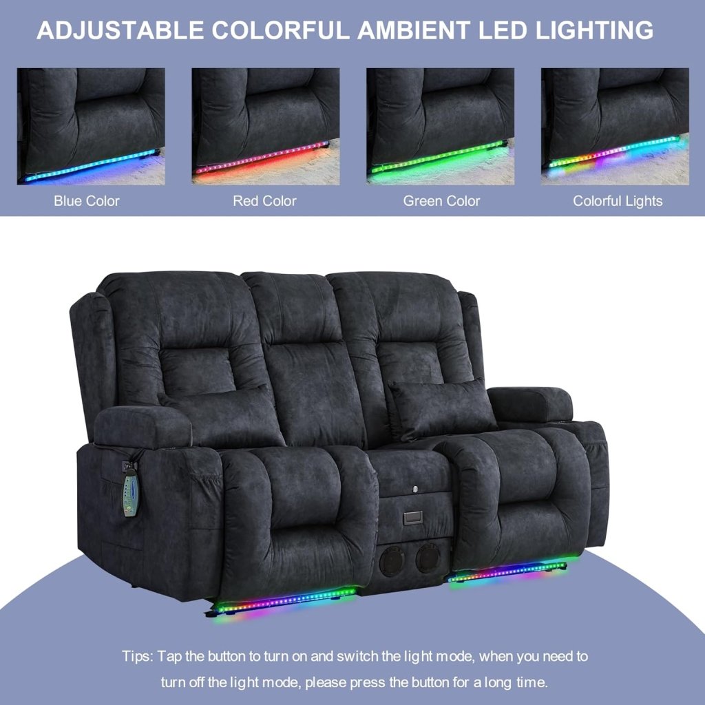 TUNYI Power Loveseat Recliner Sofa with Massage & Heat Home Theater Seating with Console Electric Recliner RV Sofa with USB/Outlet/Storage/Side Pocket/LED Light/Speaker (Brown, Loveseat) - Wigtrends