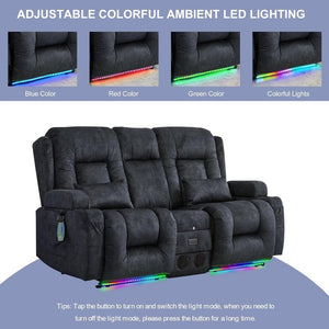 TUNYI Power Loveseat Recliner Sofa with Massage & Heat Home Theater Seating with Console Electric Recliner RV Sofa with USB/Outlet/Storage/Side Pocket/LED Light/Speaker (Brown, Loveseat) - Wigtrends
