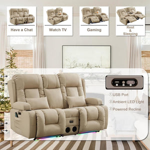 TUNYI Power Loveseat Recliner Sofa with Massage & Heat Home Theater Seating with Console Electric Recliner RV Sofa with USB/Outlet/Storage/Side Pocket/LED Light/Speaker (Brown, Loveseat) - Wigtrends