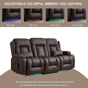 TUNYI Power Loveseat Recliner Sofa with Massage & Heat Home Theater Seating with Console Electric Recliner RV Sofa with USB/Outlet/Storage/Side Pocket/LED Light/Speaker (Brown, Loveseat) - Wigtrends