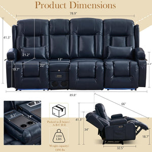 TUNYI Power Loveseat Recliner Sofa with Massage & Heat Home Theater Seating with Console Electric Recliner RV Sofa with USB/Outlet/Storage/Side Pocket/LED Light/Speaker (Brown, Loveseat) - Wigtrends