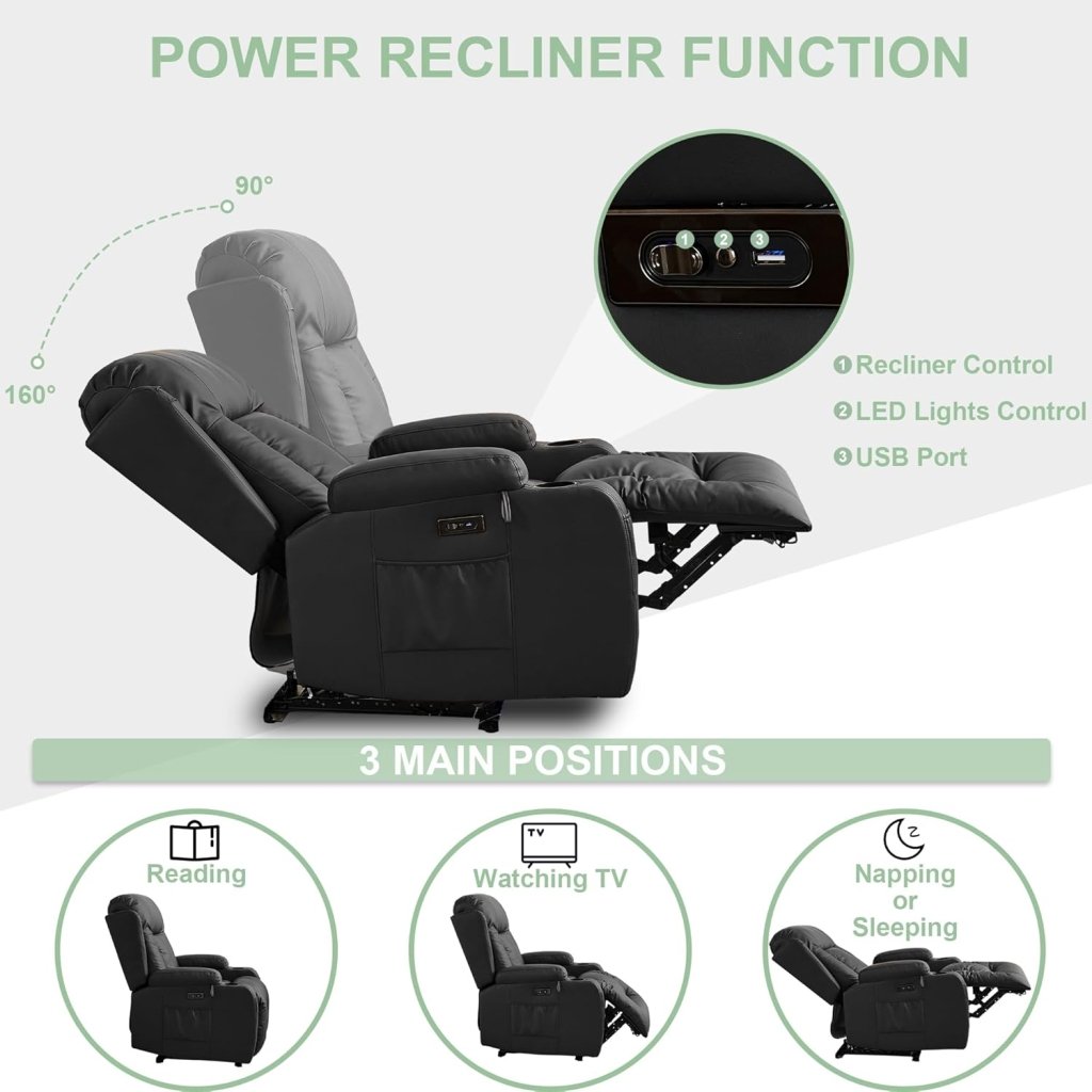 TUNYI Power Loveseat Recliner Sofa with Massage & Heat Home Theater Seating with Console Electric Recliner RV Sofa with USB/Outlet/Storage/Side Pocket/LED Light/Speaker (Brown, Loveseat) - Wigtrends