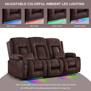 TUNYI Power Loveseat Recliner Sofa with Massage & Heat Home Theater Seating with Console Electric Recliner RV Sofa with USB/Outlet/Storage/Side Pocket/LED Light/Speaker (Brown, Loveseat) - Wigtrends