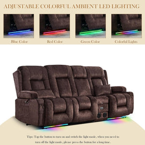 TUNYI Power Loveseat Recliner Sofa with Massage & Heat Home Theater Seating with Console Electric Recliner RV Sofa with USB/Outlet/Storage/Side Pocket/LED Light/Speaker (Brown, Loveseat) - Wigtrends