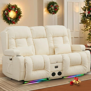 TUNYI Power Loveseat Recliner Sofa with Massage & Heat Home Theater Seating with Console Electric Recliner RV Sofa with USB/Outlet/Storage/Side Pocket/LED Light/Speaker (Brown, Loveseat) - Wigtrends