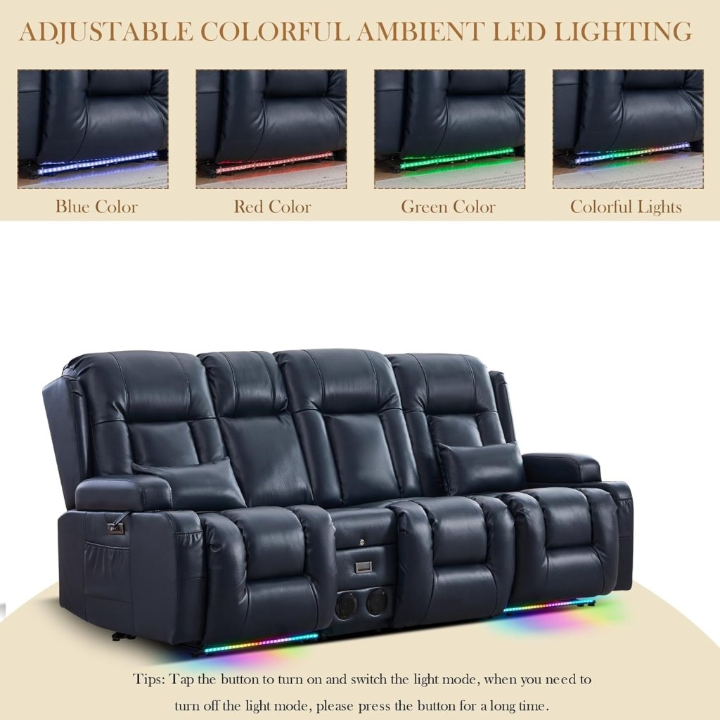 TUNYI Power Loveseat Recliner Sofa with Massage & Heat Home Theater Seating with Console Electric Recliner RV Sofa with USB/Outlet/Storage/Side Pocket/LED Light/Speaker (Brown, Loveseat) - Wigtrends