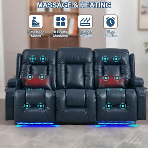 TUNYI Power Loveseat Recliner Sofa with Massage & Heat Home Theater Seating with Console Electric Recliner RV Sofa with USB/Outlet/Storage/Side Pocket/LED Light/Speaker (Brown, Loveseat) - Wigtrends