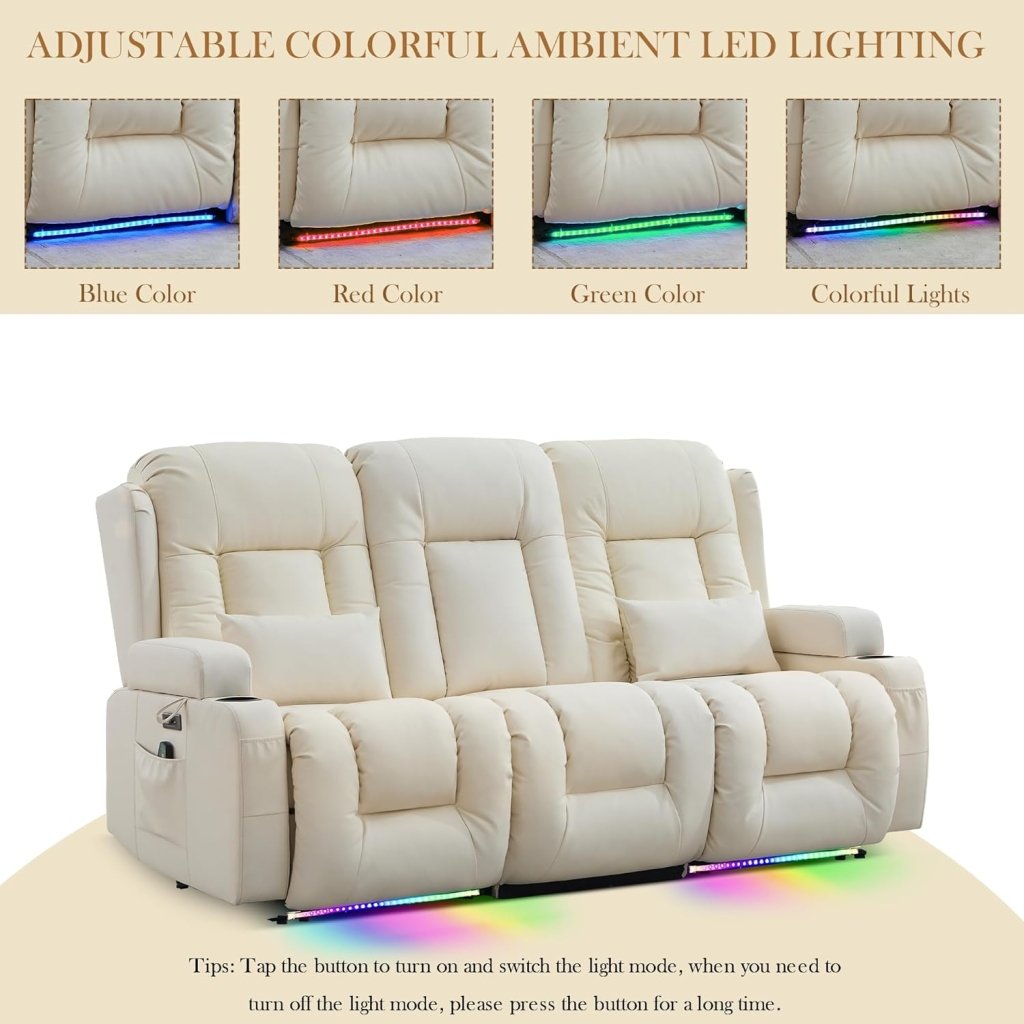 TUNYI Power Loveseat Recliner Sofa with Massage & Heat Home Theater Seating with Console Electric Recliner RV Sofa with USB/Outlet/Storage/Side Pocket/LED Light/Speaker (Brown, Loveseat) - Wigtrends