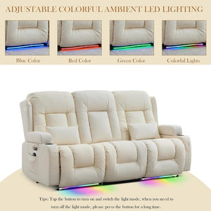 TUNYI Power Loveseat Recliner Sofa with Massage & Heat Home Theater Seating with Console Electric Recliner RV Sofa with USB/Outlet/Storage/Side Pocket/LED Light/Speaker (Brown, Loveseat) - Wigtrends
