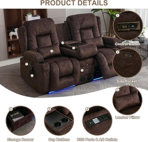 TUNYI Power Loveseat Recliner Sofa with Massage & Heat Home Theater Seating with Console Electric Recliner RV Sofa with USB/Outlet/Storage/Side Pocket/LED Light/Speaker (Brown, Loveseat) - Wigtrends