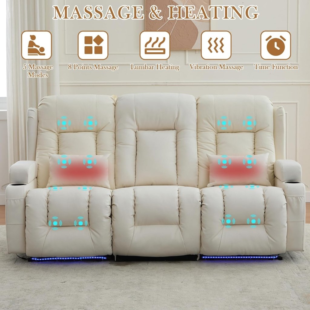 TUNYI Power Loveseat Recliner Sofa with Massage & Heat Home Theater Seating with Console Electric Recliner RV Sofa with USB/Outlet/Storage/Side Pocket/LED Light/Speaker (Brown, Loveseat) - Wigtrends