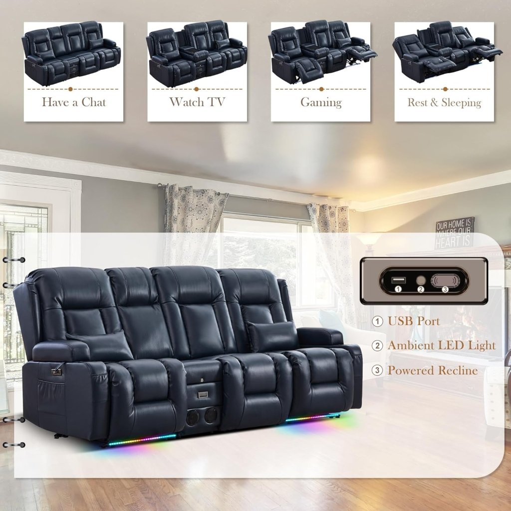 TUNYI Power Loveseat Recliner Sofa with Massage & Heat Home Theater Seating with Console Electric Recliner RV Sofa with USB/Outlet/Storage/Side Pocket/LED Light/Speaker (Brown, Loveseat) - Wigtrends