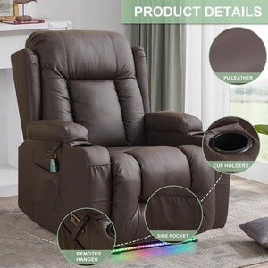 TUNYI Power Loveseat Recliner Sofa with Massage & Heat Home Theater Seating with Console Electric Recliner RV Sofa with USB/Outlet/Storage/Side Pocket/LED Light/Speaker (Brown, Loveseat) - Wigtrends