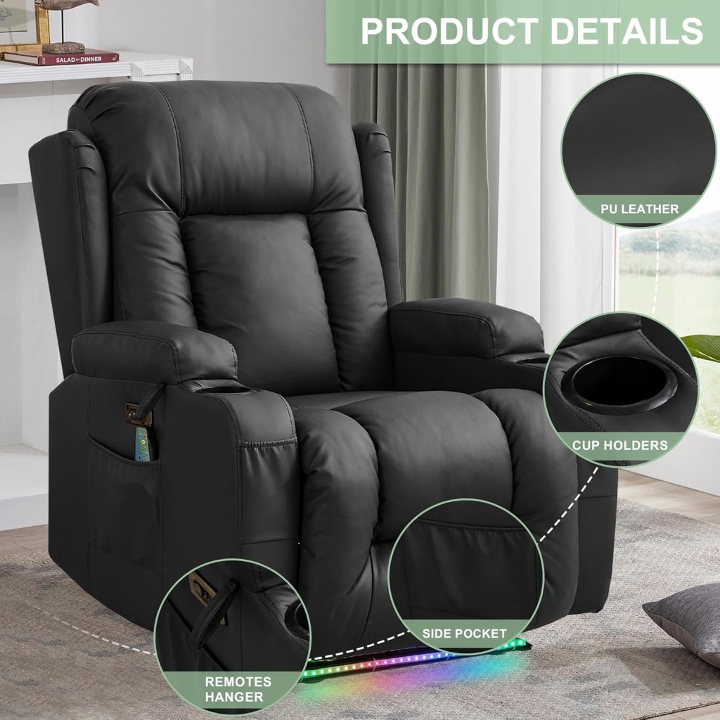 TUNYI Power Loveseat Recliner Sofa with Massage & Heat Home Theater Seating with Console Electric Recliner RV Sofa with USB/Outlet/Storage/Side Pocket/LED Light/Speaker (Brown, Loveseat) - Wigtrends