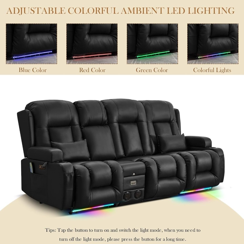 TUNYI Power Loveseat Recliner Sofa with Massage & Heat Home Theater Seating with Console Electric Recliner RV Sofa with USB/Outlet/Storage/Side Pocket/LED Light/Speaker (Brown, Loveseat) - Wigtrends