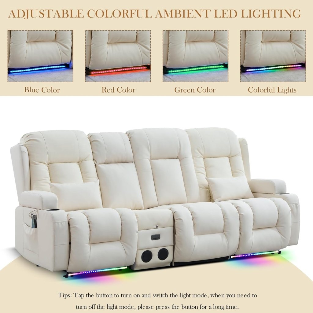 TUNYI Power Loveseat Recliner Sofa with Massage & Heat Home Theater Seating with Console Electric Recliner RV Sofa with USB/Outlet/Storage/Side Pocket/LED Light/Speaker (Brown, Loveseat) - Wigtrends