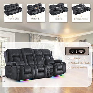 TUNYI Power Loveseat Recliner Sofa with Massage & Heat Home Theater Seating with Console Electric Recliner RV Sofa with USB/Outlet/Storage/Side Pocket/LED Light/Speaker (Brown, Loveseat) - Wigtrends