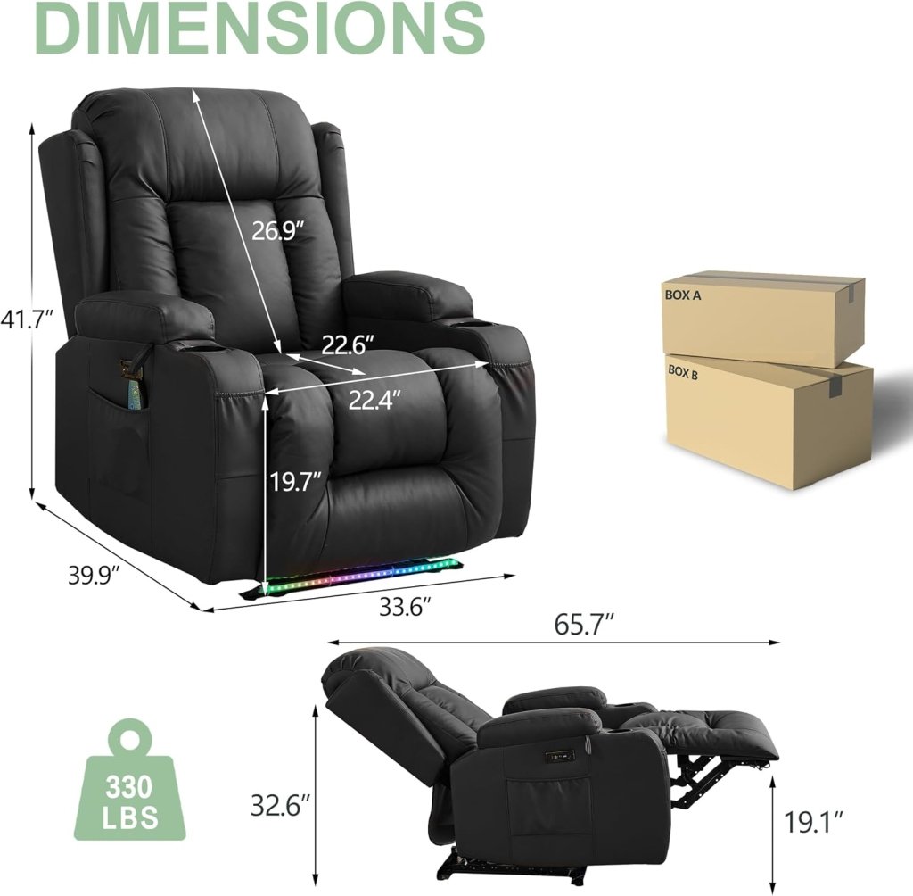 TUNYI Power Loveseat Recliner Sofa with Massage & Heat Home Theater Seating with Console Electric Recliner RV Sofa with USB/Outlet/Storage/Side Pocket/LED Light/Speaker (Brown, Loveseat) - Wigtrends