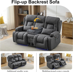 TUNYI Power Loveseat Recliner Sofa with Massage & Heat Home Theater Seating with Console Electric Recliner RV Sofa with USB/Outlet/Storage/Side Pocket/LED Light/Speaker (Brown, Loveseat) - Wigtrends