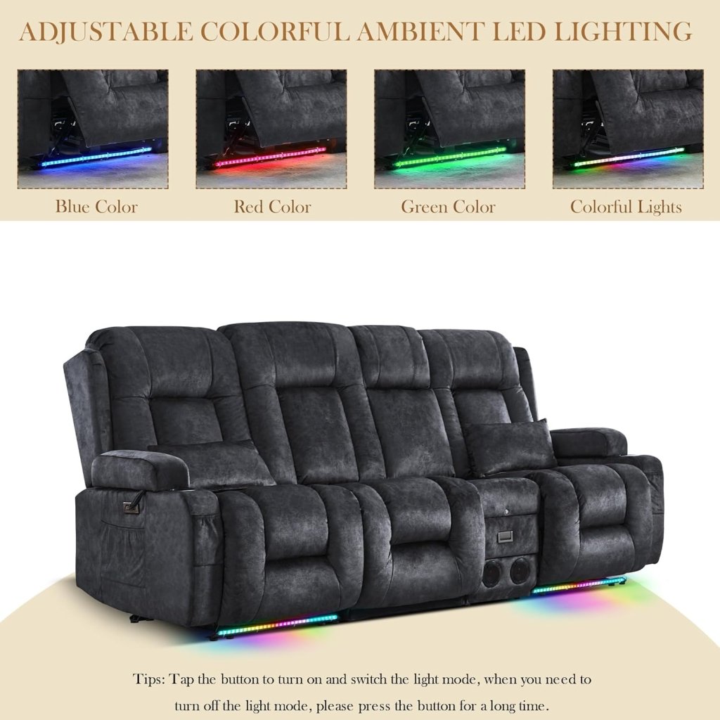 TUNYI Power Loveseat Recliner Sofa with Massage & Heat Home Theater Seating with Console Electric Recliner RV Sofa with USB/Outlet/Storage/Side Pocket/LED Light/Speaker (Brown, Loveseat) - Wigtrends